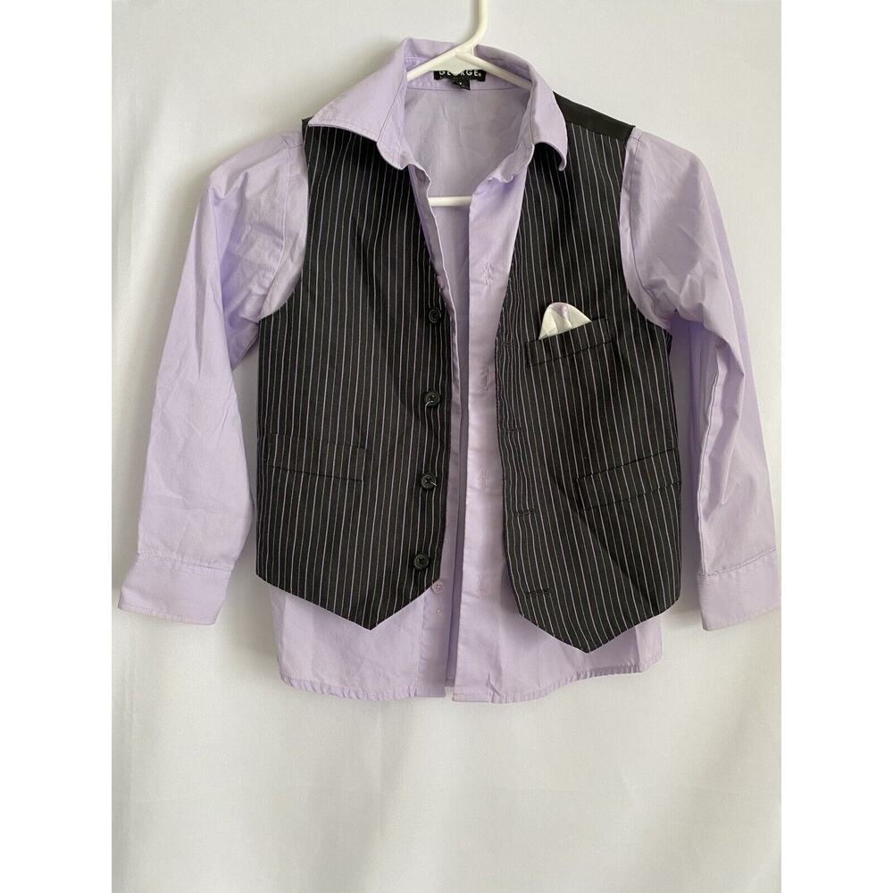 Boys‎ George Longsleeve Purple Button Dress Shirt Matching Pinstripe Vest Size 7